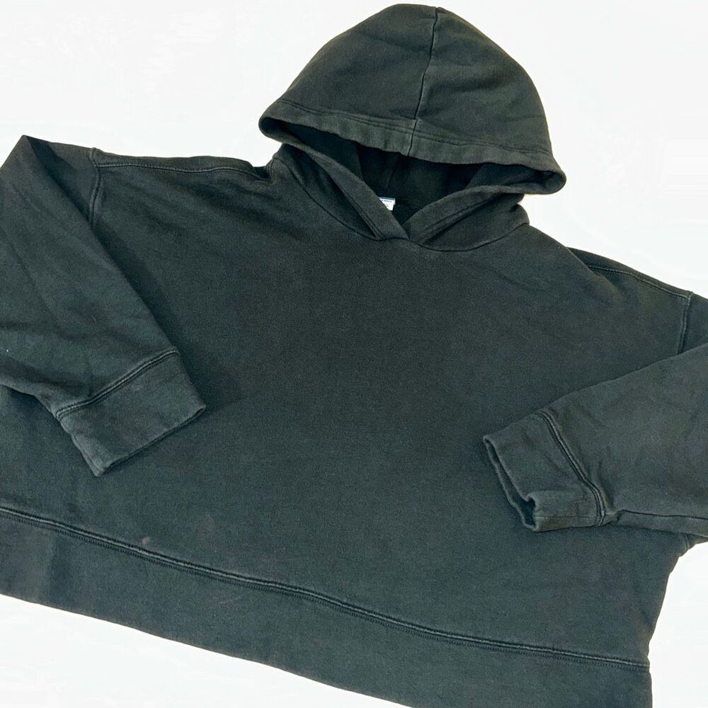 Old Navy XLP Cropped Long Sleeve Hooded Sweatshirt Dark Green Gently Worn STAIN